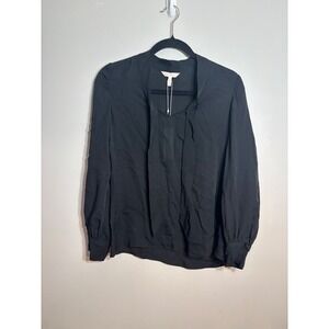 Rebecca Taylor Sophie Top Black Long Sleeve Tie Neck Blouse Womens XS